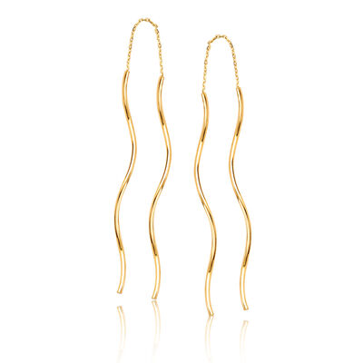Small Wavy Threaded Fashion Earrings in 14k Yellow Gold