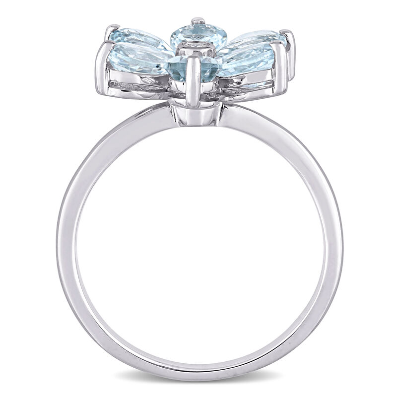 Aquamarine & Diamond Flower Ring in 14k White Gold image number null