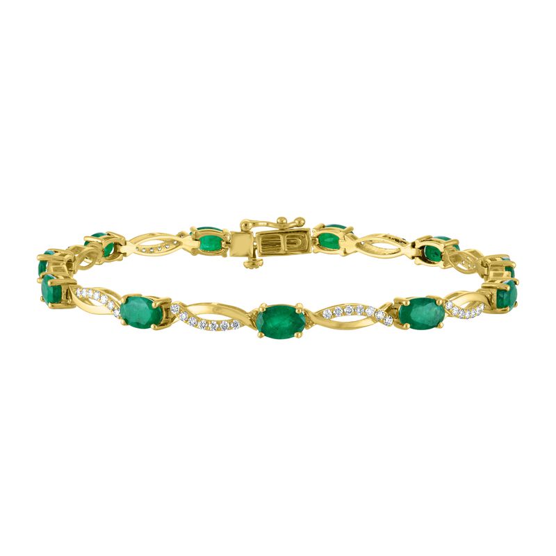 Oval-Cut Emerald & Diamond Bracelet in 14k Yellow Gold image number null