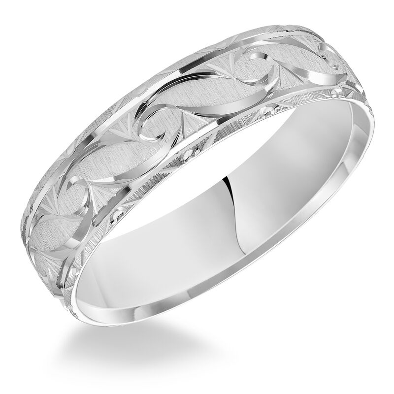 Men's Satin Finish Comfort Fit Wedding Band in 14k White Gold image number null