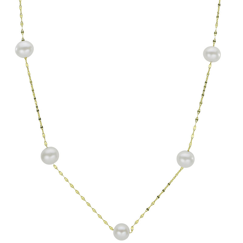Imperial Pearl Station Mirror Chain Freshwater Pearl Necklace 14k Yellow Gold image number null