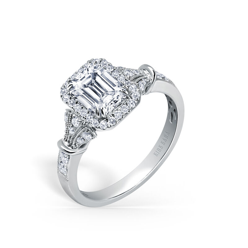 Emerald-Cut Diamond Halo Art Deco Engagement Setting in 18k White Gold K195E7X5L image number null