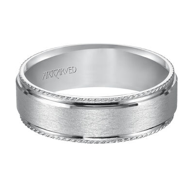 ArtCarved Men's 7mm Wired Finish Pattern Detail Wedding Band in 14k White Gold