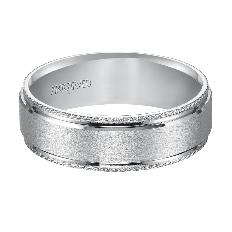 ArtCarved Men's 7mm Wired Finish Pattern Detail Wedding Band in 14k White Gold image number null