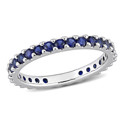Created Blue Sapphire Eternity Band in 10k White Gold