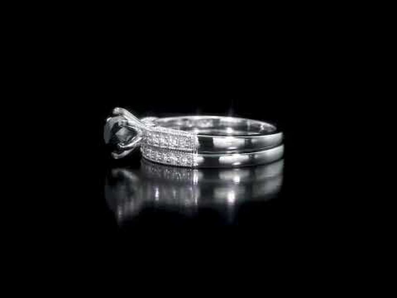 Round Black & White Diamond Engagement Ring + Band 1-1/3ctw. in 10k White Gold image number null