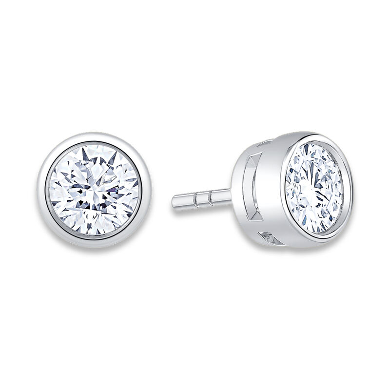 Brilliant-Cut Lab Grown 1ctw. GH SI1 Diamond Bezel Stud Earrings in 14k White Gold image number null