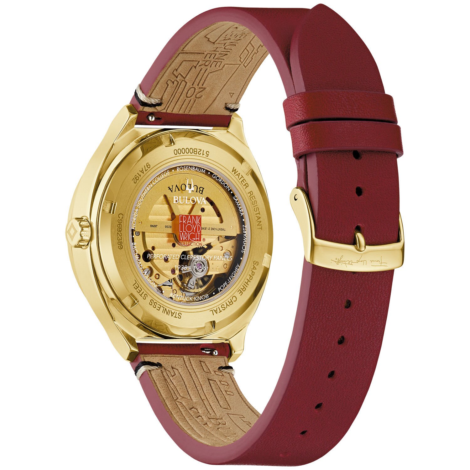 Bulova Men's Frank Lloyd Write Black Dial With Accents Red Leather