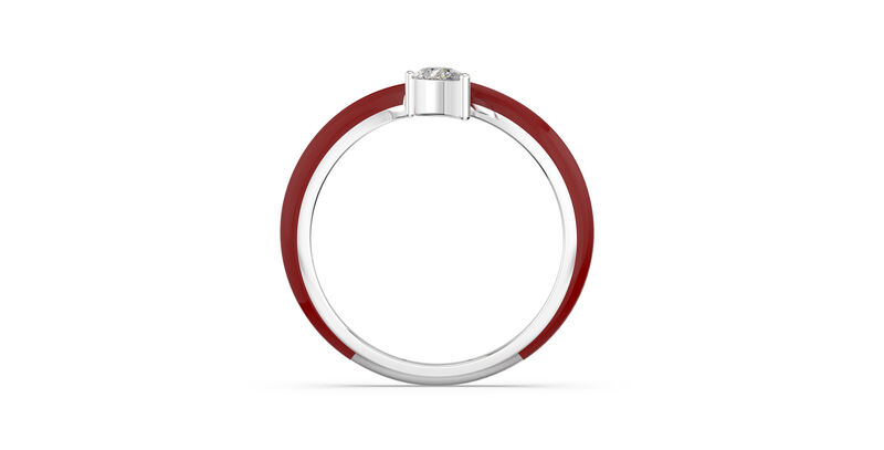 Pear-Shaped Lab Grown Diamond Red Ceramic Open Style Ring in Sterling Silver image number null
