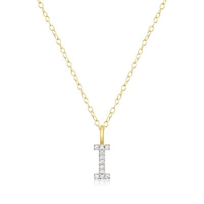 Lab Grown Diamond Letter I Initial Pendant Necklace in 14k Yellow Gold Plated Sterling Silver