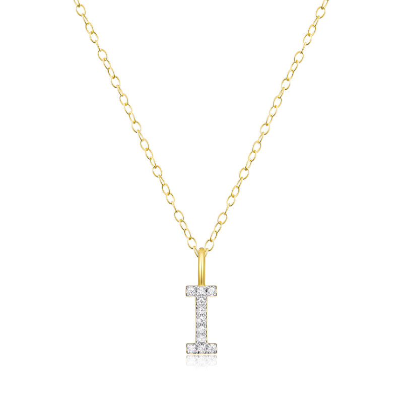 Lab Grown Diamond Letter I Initial Pendant Necklace in 14k Yellow Gold Plated Sterling Silver image number null