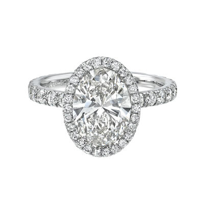 Oval-Cut Lab Grown 3ctw. Diamond Seamless Halo Engagement Ring in 14k White Gold