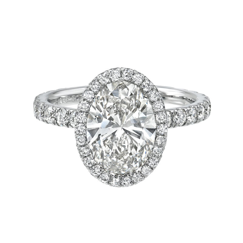 Oval-Cut Lab Grown 3ctw. Diamond Seamless Halo Engagement Ring in 14k White Gold image number null