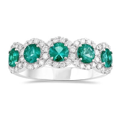 Brilliant-Cut Created Emerald & Lab Grown Diamond 5-Stone Band in 10k White Gold
