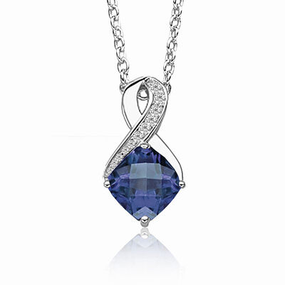 Created Sapphire & Diamond Birthstone Pendant in Sterling Silver