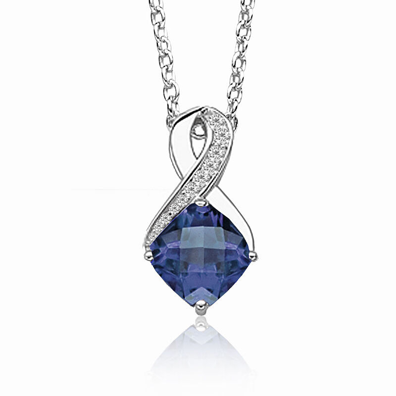 Created Sapphire & Diamond Birthstone Pendant in Sterling Silver image number null