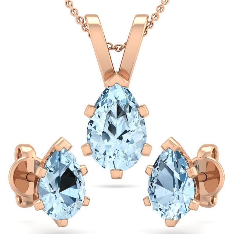 Pear Aquamarine Necklace & Earring Jewelry Set in 14k Rose Gold Plated Sterling Silver image number null