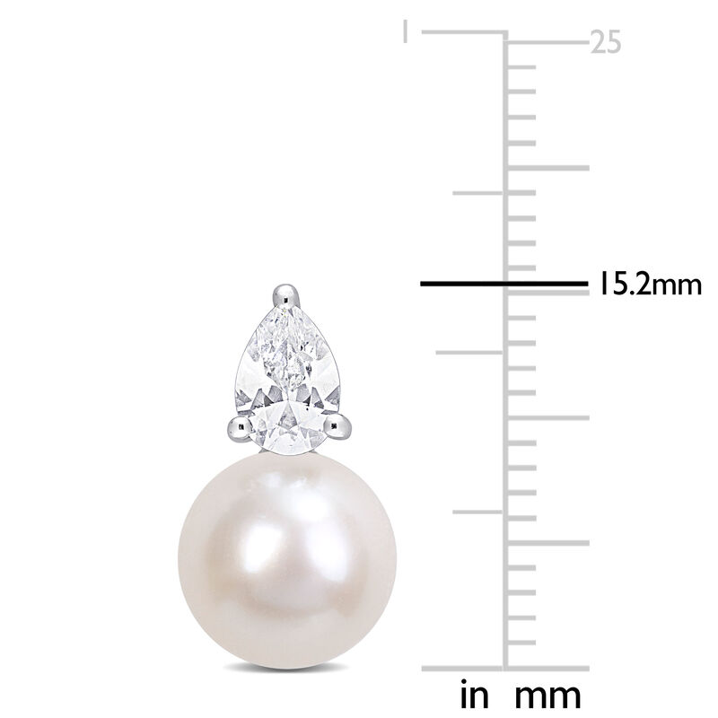 Created White Sapphire & Freshwater Cultured Pearl Stud Earrings in Sterling Silver image number null