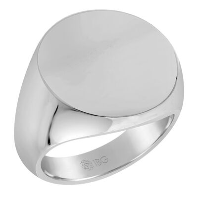 Round All polished Top Signet Ring 18x18mm in 14k White Gold 