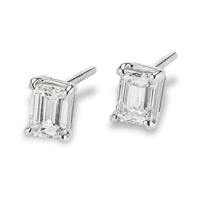 Lab Grown 1ct. Diamond Emerald-Cut Stud Earrings in 14k White Gold