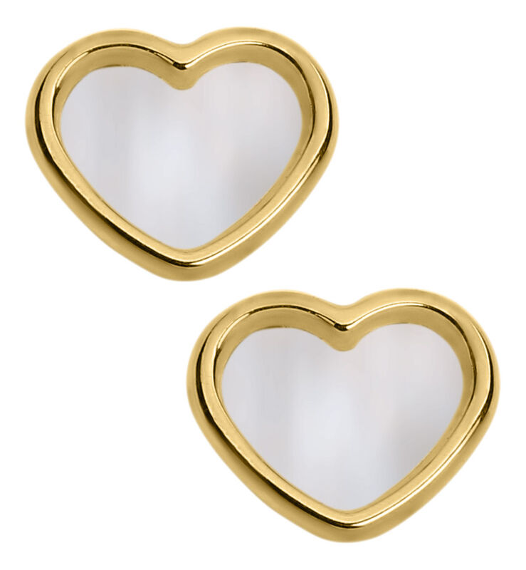 Children's Mother-of-Pearl Heart Stud Earrings in 14k Yellow Gold image number null