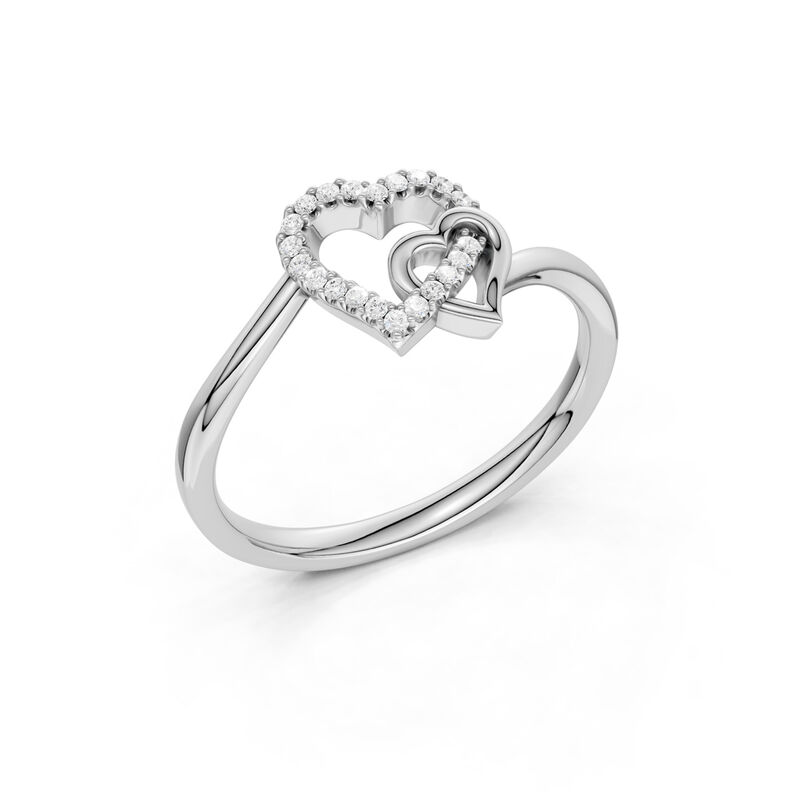 Lab Grown Diamond Open Double Heart Promise Ring in 10k White Gold image number null