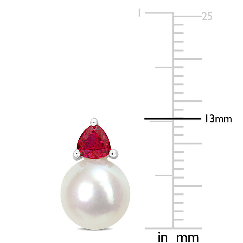Created Ruby & Freshwater Cultured Pearl Stud Earrings in 10k White Gold image number null