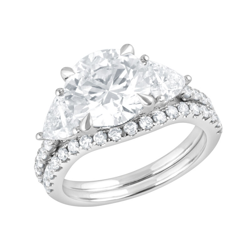 Round Lab Grown Diamond 4 1/4ctw. Three Stone Engagement Ring Set in 14k White Gold image number null