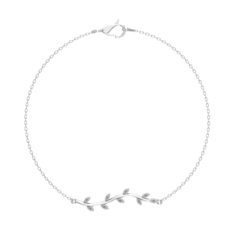 Diamond 0.04ctw. Leaf Bracelet in Sterling Silver image number null