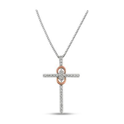 Infinity Cross 1/6ctw. Diamond Pendant in 10k White & Rose Gold