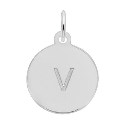 Lower Case Block V Initial Charm in Sterling Silver