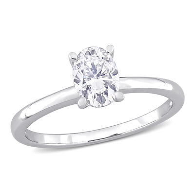Oval-Cut 1ctw Created Moissanite Solitaire Engagement Ring in Sterling Silver