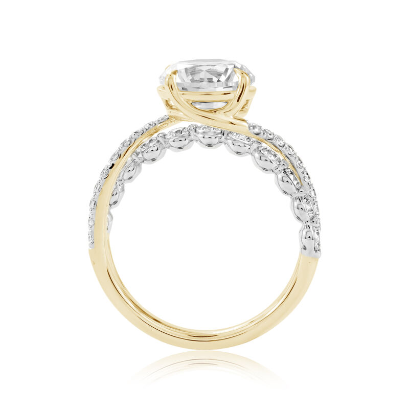 Round Lab Grown Diamond 4ctw. Swirl Bypass Engagement Ring in 14k Two Tone Gold image number null