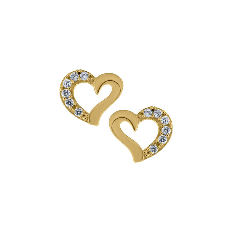 Open Heart Crystal Cross Baby Earrings in 14k Yellow Gold with Safety Backs image number null