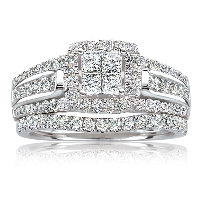 Oriana. Princess-Cut Pavé Diamond Quad Set Engagement Ring image number null