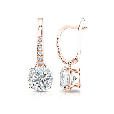 Diamond 2ctw. 4-Prong Round Drop Earrings in 14k Rose Gold VS2 Clarity