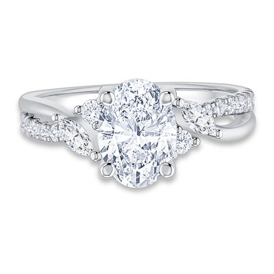 Oval-Cut Lab Grown 2 3/8ctw. Diamond with Marquise & Brilliant-Cut Accents Engagement Ring in 14ik White Gold