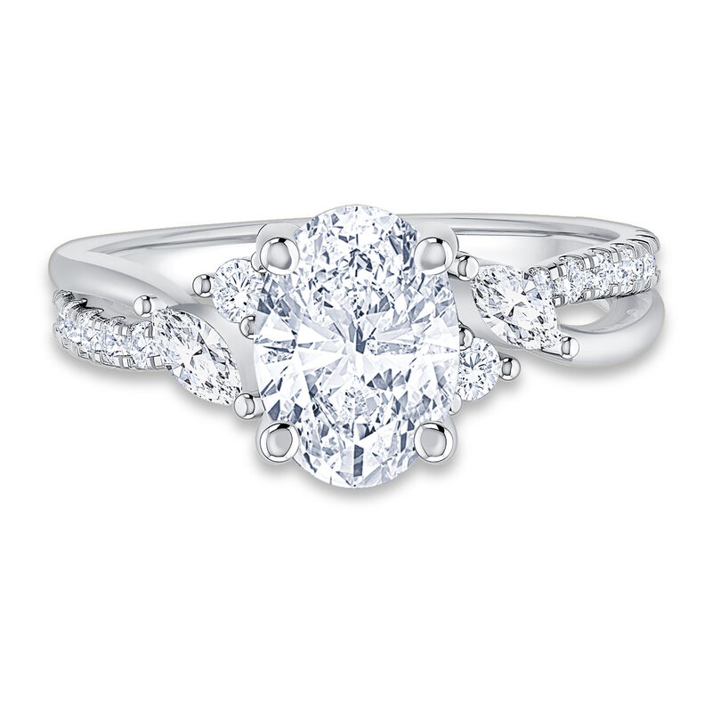 Oval-Cut Lab Grown 2 3/8ctw. Diamond with Marquise & Brilliant-Cut Accents Engagement Ring in 14ik White Gold image number null
