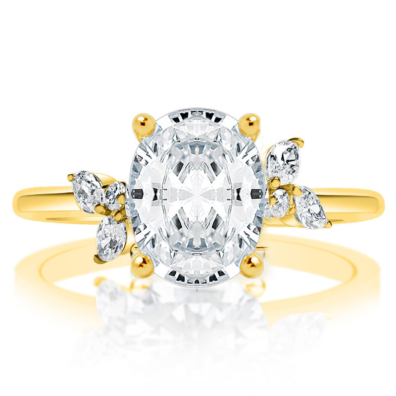 Oval-Cut Lab Grown 2ctw. Diamond Fancy Halo Engagement Ring in 14k Yellow Gold image number null