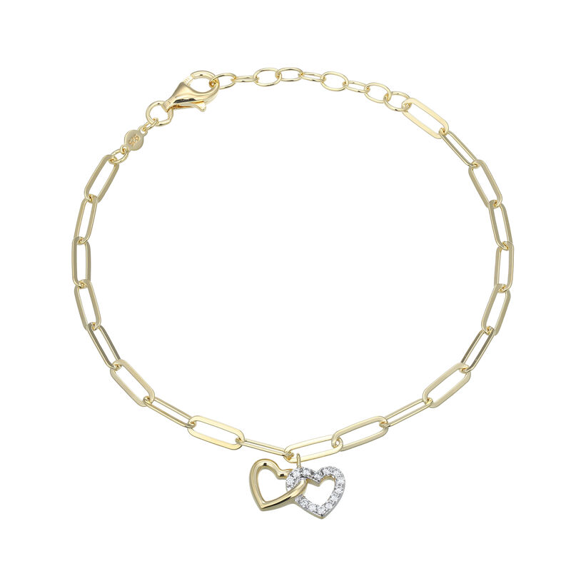 Lab Grown Diamond Heart Chain Bracelet in Gold Plated Sterling Silver image number null