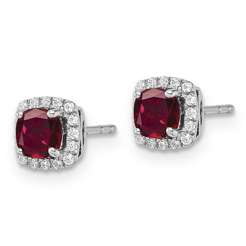 Cushion-Cut Created Ruby & Diamond Halo Stud Earrings in Sterling Silver image number null