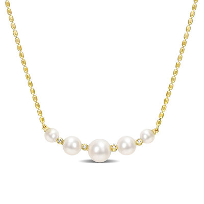 Freshwater Pearl & White Topaz Pendant in Yellow Gold Plated Sterling Silver