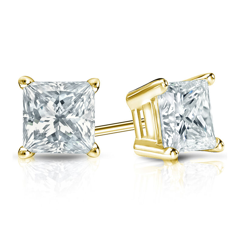 Princess-Cut Lab Grown 1ctw. EF SI Diamond Stud Earrings in 14k Yellow Gold image number null