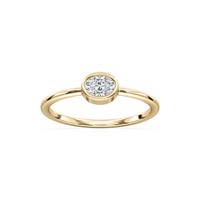 Oval Lab Grown Diamond Bezel Petite Solitaire Engagement Ring in 10k Yellow Gold image number null