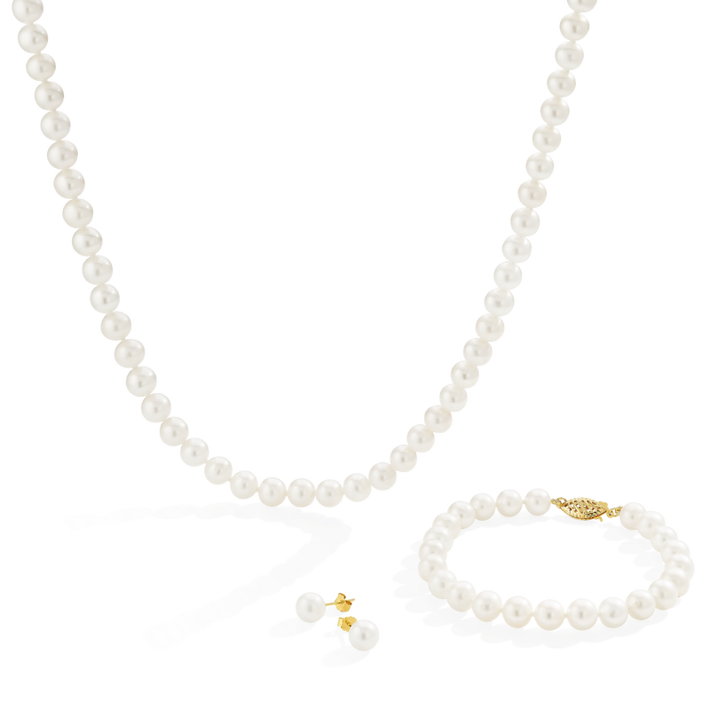 Freshwater Pearl Necklace, Bracelet & Earrings Jewelry Set with 14k Yellow  Gold Clasps