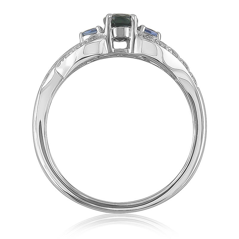 Blue Sapphire & Tanzanite Gemstone Diamond Ring in 10K White Gold image number null