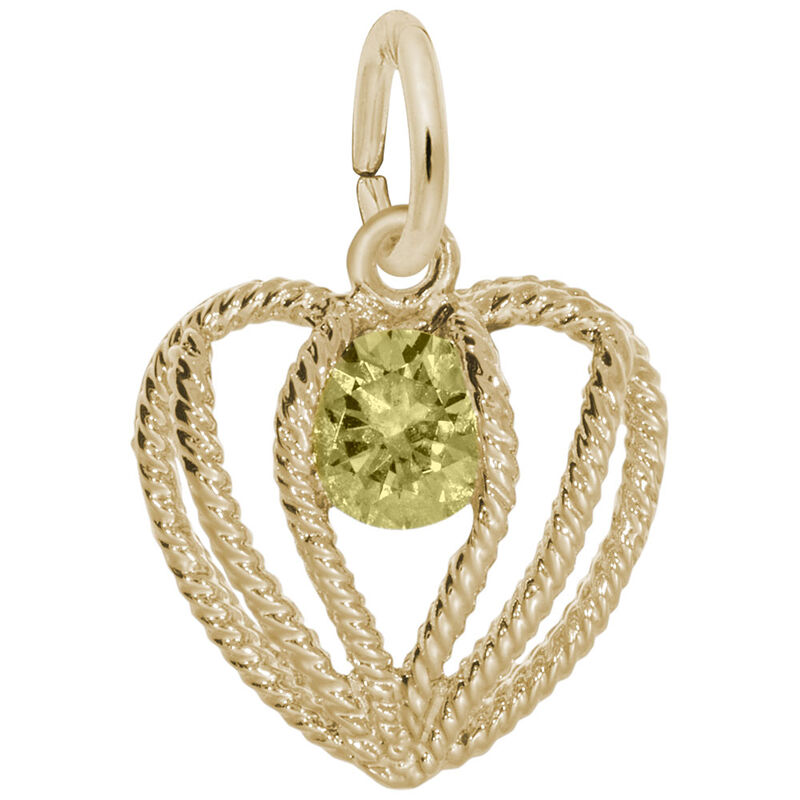 November Birthstone Held in Love Heart Charm in Sterling Silver/ Gold Plated image number null