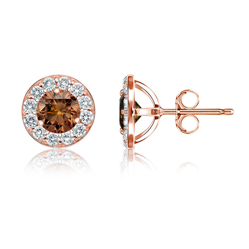 Champagne Diamond 1ct. t.w. Halo Stud Earrings in 14k Rose Gold image number null
