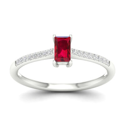 Emerald-Cut Ruby Classic Ring in 10k White Gold