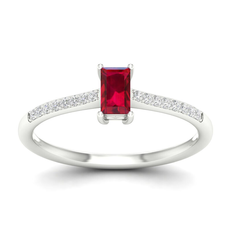 Emerald-Cut Ruby Classic Ring in 10k White Gold image number null